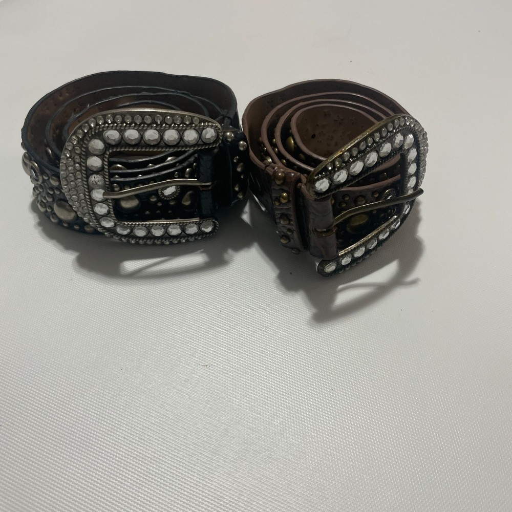 100% manmade material crocodile indent black and brown rhinestone belts